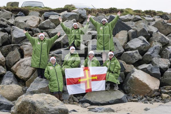 Picture by Sophie Rabey.  01-02-26.  The Bluetits swimming group are attending the Winter Swimming World Championship in Oulu, Finland at the start of March this year.  
L-R Back: Jackie Fallaize, Marina Burr and Luke Bihet.  Front: Janine Le Cras, Jayne Evans, Yvonne Elliott and Lisa Lorier.