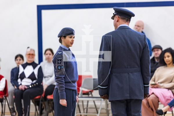 Picture by Sophie Rabey.  01-02-26.  201 Overseas (Guernsey) Squadron of the RAF Air Cadets ceremony at Styx Centre. 
Inspection and presentations were done by special guest, Air Commodore Nick Lowe.
Chloe Sallis (14)