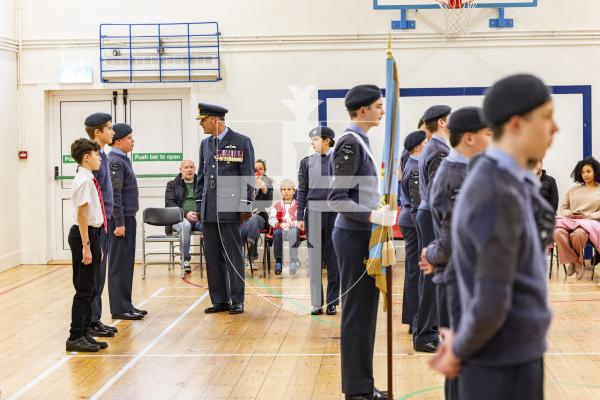 Picture by Sophie Rabey.  01-02-26.  201 Overseas (Guernsey) Squadron of the RAF Air Cadets ceremony at Styx Centre. 
Inspection and presentations were done by special guest, Air Commodore Nick Lowe.