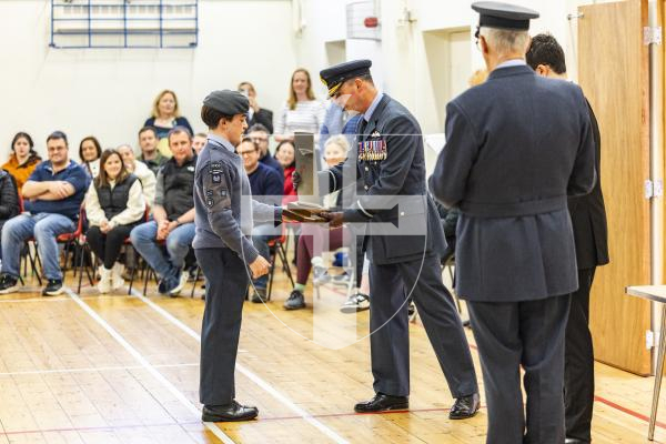 Picture by Sophie Rabey.  01-02-26.  201 Overseas (Guernsey) Squadron of the RAF Air Cadets ceremony at Styx Centre. 
Inspection and presentations were done by special guest, Air Commodore Nick Lowe.
Marley Hatchard (16) received an award and his wings after completing his first solo flight.
