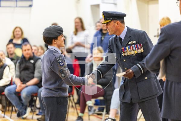 Picture by Sophie Rabey.  01-02-26.  201 Overseas (Guernsey) Squadron of the RAF Air Cadets ceremony at Styx Centre. 
Inspection and presentations were done by special guest, Air Commodore Nick Lowe.
Marley Hatchard (16) received an award and his wings after completing his first solo flight.