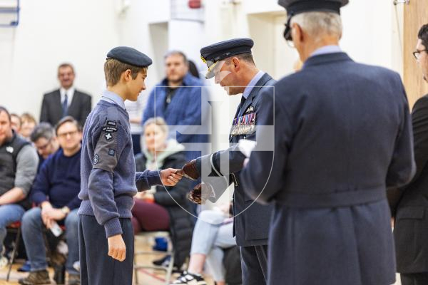 Picture by Sophie Rabey.  01-02-26.  201 Overseas (Guernsey) Squadron of the RAF Air Cadets ceremony at Styx Centre. 
Inspection and presentations were done by special guest, Air Commodore Nick Lowe.