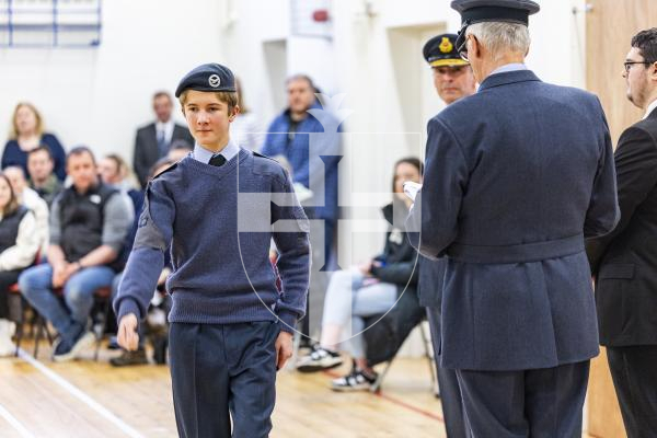 Picture by Sophie Rabey.  01-02-26.  201 Overseas (Guernsey) Squadron of the RAF Air Cadets ceremony at Styx Centre. 
Inspection and presentations were done by special guest, Air Commodore Nick Lowe.