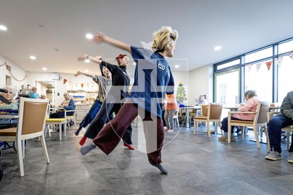 Picture by Peter Frankland. 19-12-25 Jersey Ballet troupe Ballet D'Jerri have been in the island to give two performances at the PRCPA but were today at Le Platon to do workshops with the residents there. L-R - dancers Harri Eiffert, Layla Bruce and Ombline Noyer.