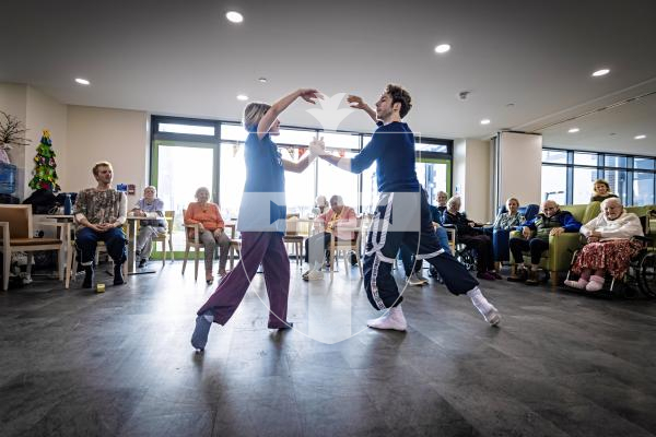 Picture by Peter Frankland. 19-12-25 Jersey Ballet troupe Ballet D'Jerri have been in the island to give two performances at the PRCPA but were today at Le Platon to do workshops with the residents there. Dancers Ombline Noyer and Donovan Delis-McCarthy.