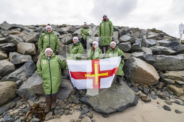 Picture by Sophie Rabey.  01-02-26.  The Bluetits swimming group are attending the Winter Swimming World Championship in Oulu, Finland at the start of March this year.  
L-R Back: Jackie Fallaize, Marina Burr and Luke Bihet.  Front: Janine Le Cras, Jayne Evans, Yvonne Elliott and Lisa Lorier.
BTSG