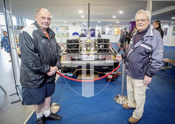 Picture by Peter Frankland. 04-02-24 Screening of Back to the Future at Beau Sejour. A replica De Lorian time machine is over. L-R - John Gallienne and Richard Colin Le Marquand.