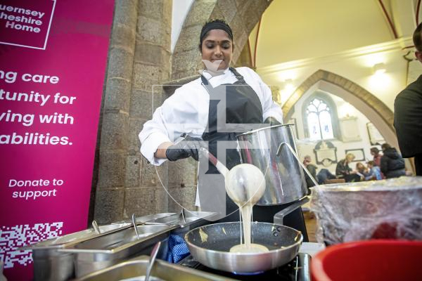 Picture by Peter Frankland. 13-02-24 Town Church - Cheshire Home fundraising pancake day event. Sai Achary from the OGH.