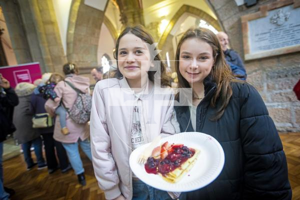 Picture by Peter Frankland. 13-02-24 Town Church - Cheshire Home fundraising pancake day event. Marta Duarte, 11 and Tasmine Beasley, 12.
