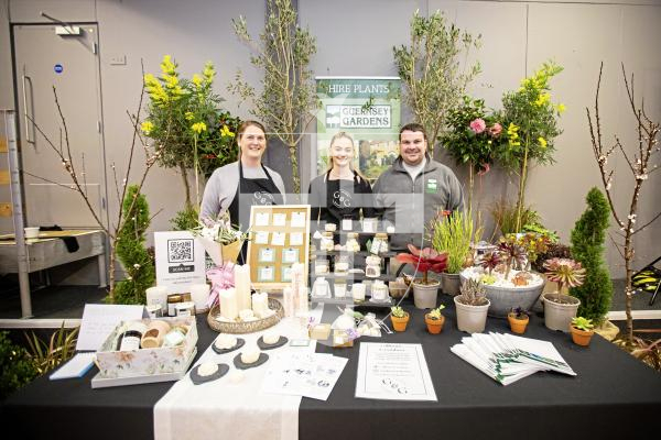 Picture by Sophie Rabey.  18-02-24.  Guernsey wedding show at Beau Sejour.
The event was organised by The Wedding Fairy and Joys Production Services.
Gallienne & Goubert and Guernsey Gardens have joined up for a wedding products.  Co-Owners of Gallienne & Goubert L-R Becky Gallienne, Millie Goubert and Hire Plant Manager Craig Gallienne.