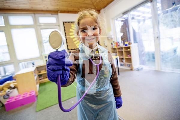 Picture by Sophie Rabey.  26-02-24.   ICU nurse, Tiffany Le Boutillier, visited reception children at St Mary & St Michael's school to talk about how she enjoys her career of being a nurse.  The children had a chance to try out some equipment.
Gabriela Emidio (aged 4).