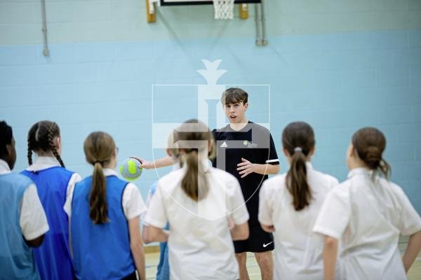 Picture by Peter Frankland. 27-02-24 Yr 7 St. Sampson's High School pupils have been taking part in lunchtime sport sessions with students from the Guernsey Institute who are studying Level 3 BTE. Ben Le Prevost. Playing Tchoukball.