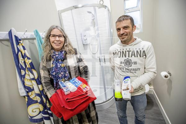 Picture by Sophie Rabey.  04-03-24.  Guernsey Welfare Service offer showers, toiletries and a washing machine to homeless when needed.  L-R Guernsey Welfare Service co-ordinator Sue Le Friec and Welfare Assistant Dave King.