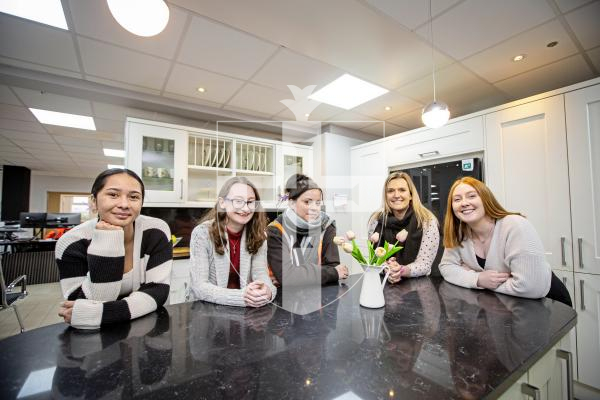 Picture by Sophie Rabey.  04-03-24.  Feature on five female staff at Norman Piette ahead of the International Womens Day, this Friday.
L-R Natalee Le Galloudec, Beth Lack, Mel Baker, Lindsey Hart and Coady Le Poidevin.