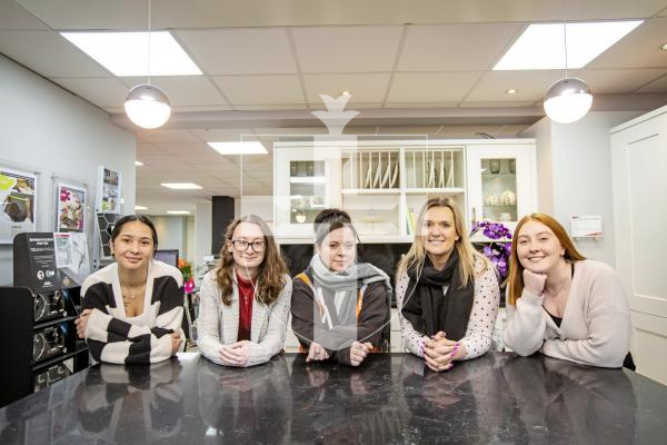 Picture by Sophie Rabey.  04-03-24.  Feature on five female staff at Norman Piette ahead of the International Womens Day, this Friday.
L-R Natalee Le Galloudec, Beth Lack, Mel Baker, Lindsey Hart and Coady Le Poidevin.
