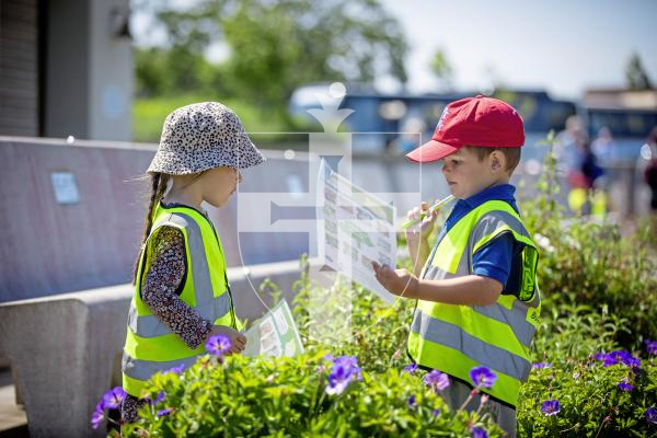Picture by Morgan Mountford. 05-06-24 Wild Wednesdays for early years children to discover nature activities at KGV. L-R - Phoebe Green, 4 and Rue Rabey, 4 of Butterflies Pre-School identifying plants.