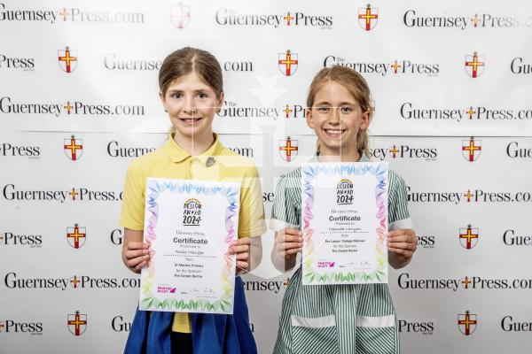 Picture by Peter Frankland.  18-06-24.  Guernsey Press Design An Ad 2024 at St Pierre Park.  
The Carpet Doctor - Sponsor, N/A, Students L-R Rosie Mauger (3rd), Hannah Lanyon (2nd).