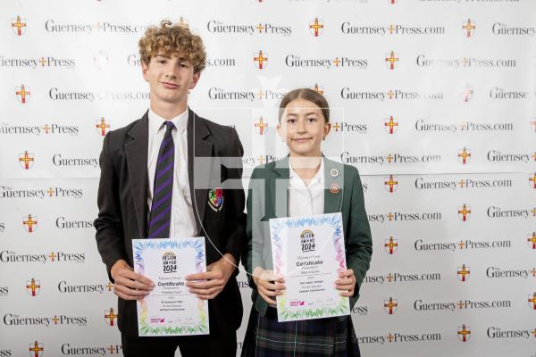 Picture by Peter Frankland.  19-06-24.  Guernsey Press Design An Ad 2024 at St Pierre Park. 
Earlham Construction - Sponsor, N/A, Students L-R Freddie Ford (2nd), Bea Wilson (1st)