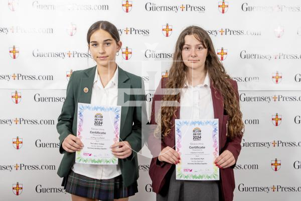 Picture by Peter Frankland.  19-06-24.  Guernsey Press Design An Ad 2024 at St Pierre Park. 
Guernsey Building Supplies - Sponsor N/A, Students L-R Kitty Corfield (2nd), Sasha McCall (1st)