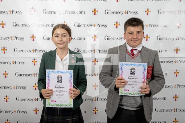 Picture by Peter Frankland.  19-06-24.  Guernsey Press Design An Ad 2024 at St Pierre Park. 
Iceland - Sponsor, N/A, Students L-R Bea Wilson (2nd), Owen Le Noury (1st)