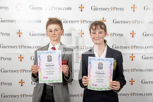 Picture by Peter Frankland.  19-06-24.  Guernsey Press Design An Ad 2024 at St Pierre Park. 
The Carpet Doctor - Sponsor, N/A, Students L-R George Mackay (3rd), Emily Garland (2nd)
