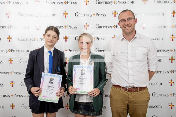 Picture by Peter Frankland.  19-06-24.  Guernsey Press Design An Ad 2024 at St Pierre Park. 
YIP - Sponsor, Sean Gillease, Students L-R Alba Holmes (3rd), Maisie Johns (2nd)