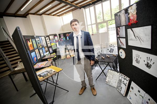 Picture by Sophie Rabey.  21-06-24.  Blanchelande College A Level and GCSE Art Show.
Samuel Le Roux (17) with his A Level artwork.