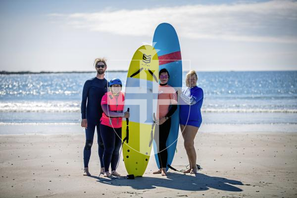 Picture by Peter Frankland. 24-06-24 Sophie Veron is off to compete in a national surfing competition at the Bristol Wave (a wave pool). She is taking part in the adaptive surfing competition. L-R - Instructor Ben Clifford, Sophie Veron, instructors Rachael green and Rebekah Kellow.