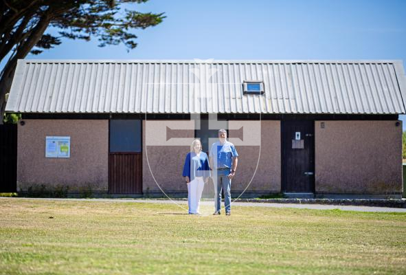 Picture by Peter Frankland. 25-06-24 Plans have been approved to turn the changing rooms at Delancey Park into a kiosk. Leonie Le Tissier and Paul Watts of St. Sampson's Douzaine.