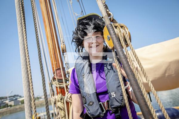 Picture by Sophie Rabey.  26-06-24.   School children have been out on the water for Set Sail Trust's Pilot Cutters Week.  
Vauvert student Katrine Syeistrup (11) enjoying the pirate theme.