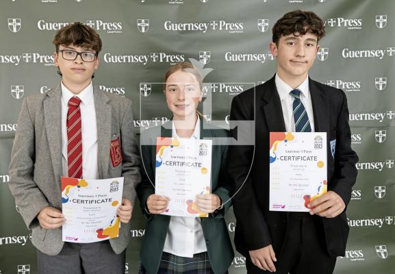 Picture by Peter Frankland. 18-06-25.   Design An Ad at St Pierre Park - Seniors.
Sponsor Specsavers - with Robin Sharman (1st), Laetita Lihou (2nd), and George Dyer (3rd)