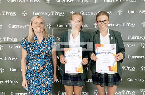 Picture by Peter Frankland. 18-06-25.  Design An Ad at St Pierre Park - Seniors.
Sponsor Sure, Sophie Huogman - with Daisy Le Page (1st) and Jeannie Little (3rd)