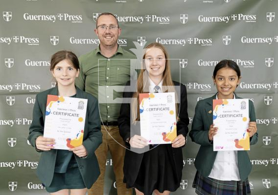 Picture by Peter Frankland. 18-06-25.   Design An Ad at St Pierre Park - Seniors.
Sponsor YIP, Sean Gillease - with Rosie Mauger (1st), Eden Gannon (2nd), Lara Slater (3rd)