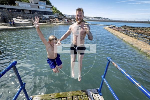 Picture by Peter Frankland. 26-06-25 The diving board at the Bathing Pools has been re-instated following health and safety concerns. Lucas Webb, 9 and Liam Doherty.