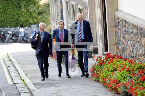 Picture by Peter Frankland. 01-07-25 First meeting of the new States at The Royal Court. For election of president of P&R. L-R - George Oswald, Andy Sloan and Steve Williams.