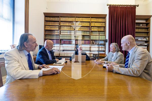 Picture by Peter Frankland. 03-07-25 States 2025 at Royal Court. Steve Falla, Jonathan Le Tocq, Lindsay De Sausmarez, Charles Parkinson and Gavin St Pier. New P&R Committee meeting.