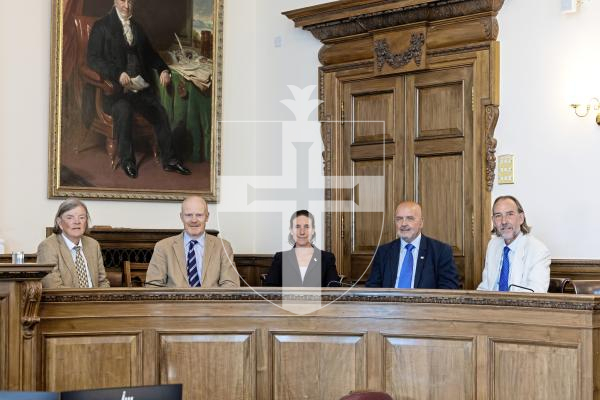 Picture by Peter Frankland. 03-07-25 States 2025 at Royal Court. New P&R Committee on the bench L-R - Charles Parkinson, Gavin St Pier, Lindsay De Sausmarez, Jonathan Le Tocq, Steve Falla.
