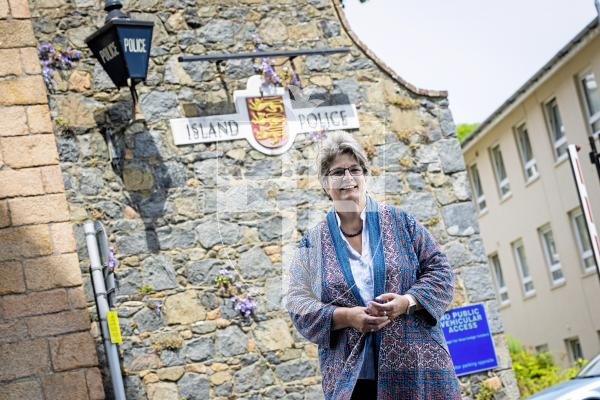 Picture by Peter Frankland. 03-07-25 States 2025 at Royal Court. Jayne Ozanne outside the Police Station.