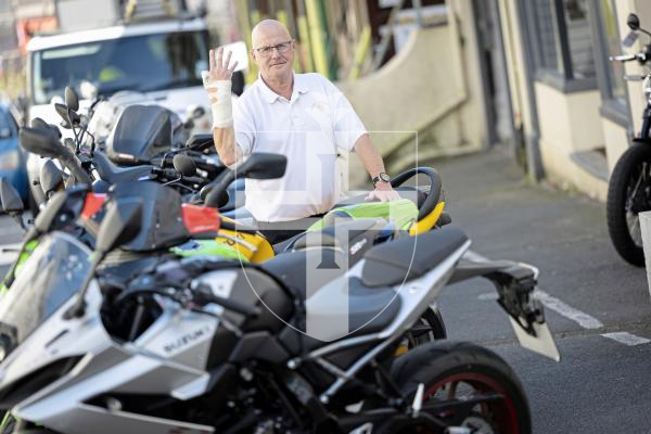 Picture by Peter Frankland. 07-07-25 Wayne Olliver recently fell off his motorbike on Kings Road when he sliped on a manhole cover and needed surgery to his hand. He is concerned that there are many in the island which are unsafe for motorcyclists and cyclists.