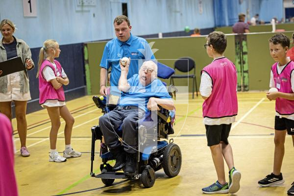 Picture by Sophie Rabey.  08-07-25.  A day of sports at Beau Sejour with students from St Martins Primary School and members of Guernsey Mobility, Lets Go!.  The children helped to assist those less able than them to compete in the challenges.