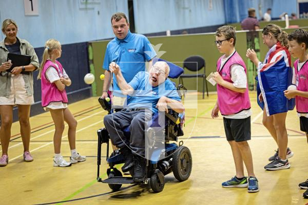 Picture by Sophie Rabey.  08-07-25.  A day of sports at Beau Sejour with students from St Martins Primary School and members of Guernsey Mobility, Lets Go!.  The children helped to assist those less able than them to compete in the challenges.