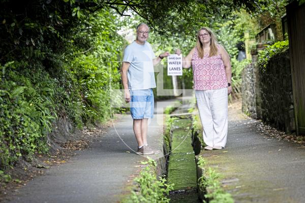 Picture by Peter Frankland. 07-07-25 A petition has been started against the proposals to cover the stream in the Water Lanes to allow cyclists to use the area. Darren and Natalie Davison of La Couture Inn have started the petition.