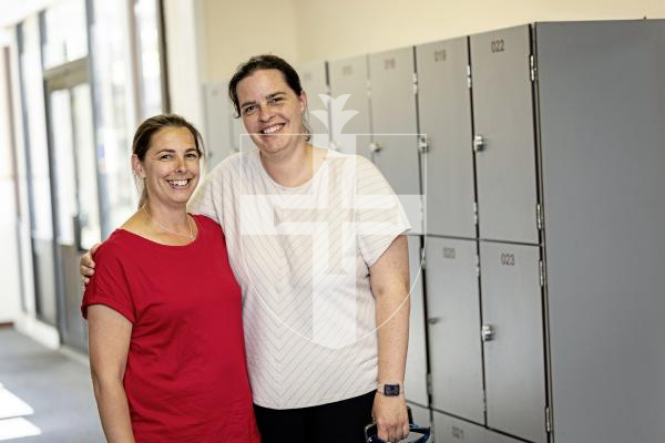 Picture by Sophie Rabey.  08-07-25.  La Mare De Carteret held an open afternoon for former students, staff and parents to have a tour of the school and meet up with old peers.
Friends L-R Danielle Hann and Kay-Marie Robinson.