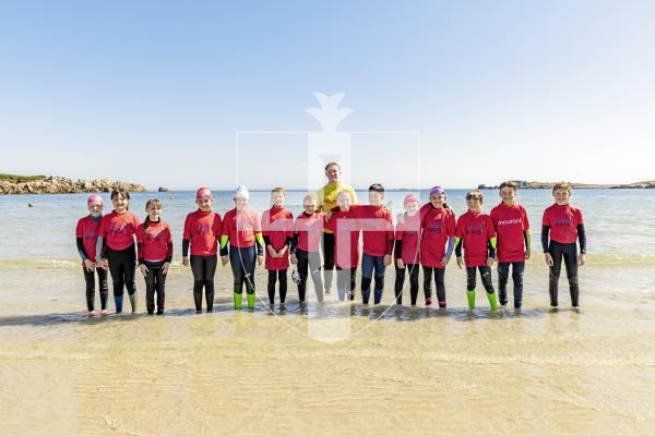 Picture by Sophie Rabey.  10-07-25.  As part of the Cultural Enrichment Programme, Guernsey Sports Commission collaborated with Education to run Water Confidence Beach Sessions for all Year 4 pupils.  Capelles enjoyed a session today on Pembroke.