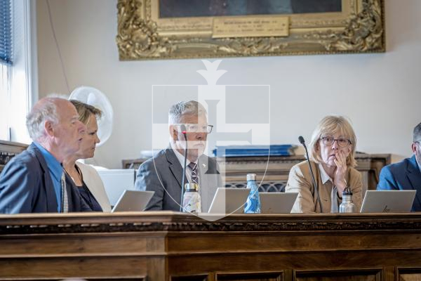 Picture by Peter Frankland. 15-07-25 Inside the States of Guernsey assembly. Generic interior pictures of the States Chamber. Royal Court. George Oswald, Sasha Kazantseva-Miller, Adrian Gabriel and Yvonne Burford.