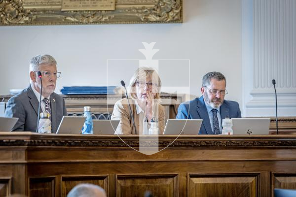 Picture by Peter Frankland. 15-07-25 Inside the States of Guernsey assembly. Generic interior pictures of the States Chamber. Royal Court. Adrian Gabriel, Yvonne Burford and Marc Leadbeater.