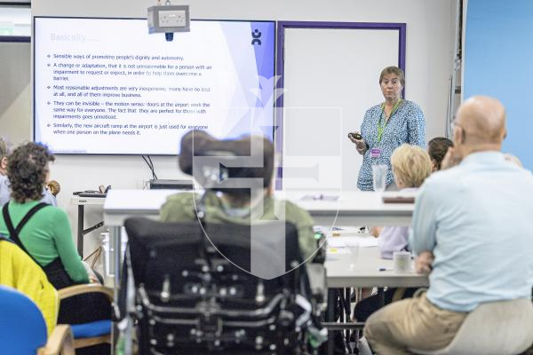 Picture by Peter Frankland. 11-09-25 Unlimited at Ron Short Centre. Deputies have been invited to a training course where they are shown how to work with disabled people. Liz Spiller was one member of the presenting team.