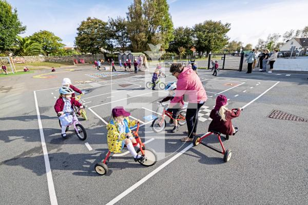 Picture by Sophie Rabey.  16-09-25.  La Mare De Carteret Primary School have had some new playground markings added over the summer break.  It was funded through the schools PTA and the Health Improvement Commission, with the hope to increase physical activity amongst the pupils and help their confidence on bikes etc.