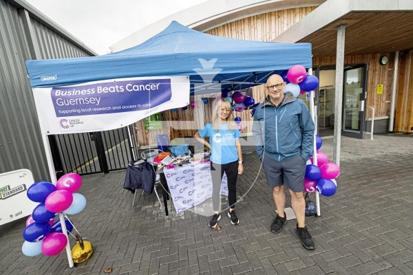 Picture by Sophie Rabey.  21-09-25.  Charity 7-a-side Football tournament at Victoria Park, raising money for Bowel Cancer Guernsey and Business Beats Cancer.  
Business Beats Cancer representatives Christina Pask and Neale Jehan.