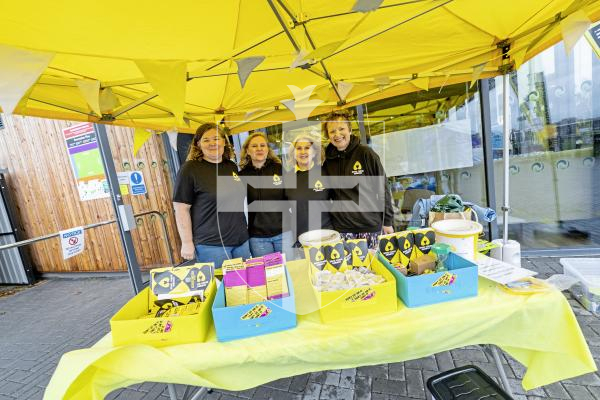 Picture by Sophie Rabey.  21-09-25.  Charity 7-a-side Football tournament at Victoria Park, raising money for Bowel Cancer Guernsey and Business Beats Cancer.  
Bowel Cancer Guernsey representatives L-R Francesca McDermott, Dr Rachel Heath, Clare Parkinson and Linda Paley.